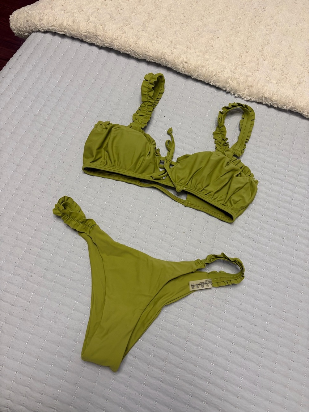 Olive Green Ruffled Strap Bathing Suit